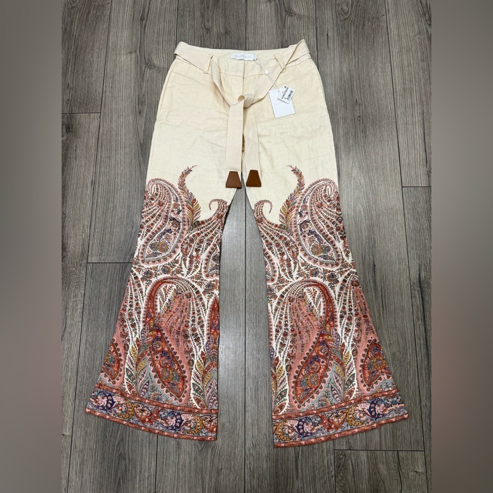 NWT Zimmermann womens belted linen rhiannon flare pant in paisley US Sz 2P‎